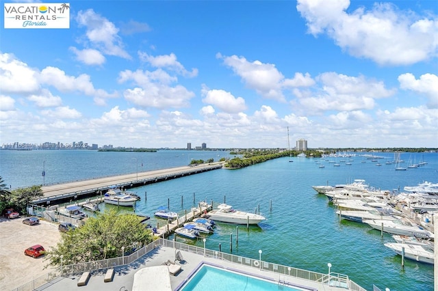 property view of water featuring a dock