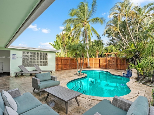 view of swimming pool featuring a patio