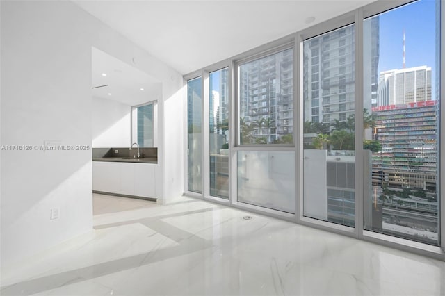 empty room with expansive windows and sink