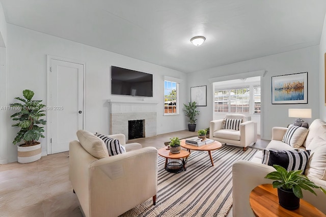 view of tiled living room