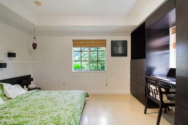 bedroom with a tray ceiling