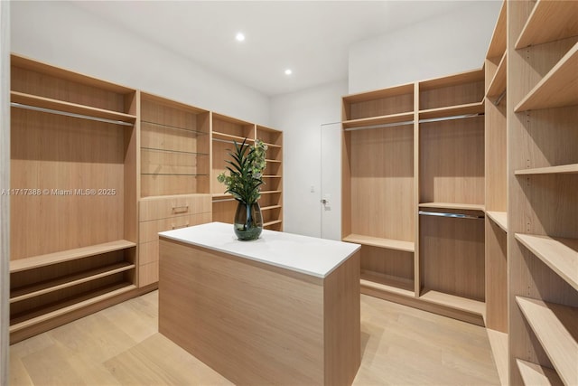 spacious closet featuring light hardwood / wood-style floors