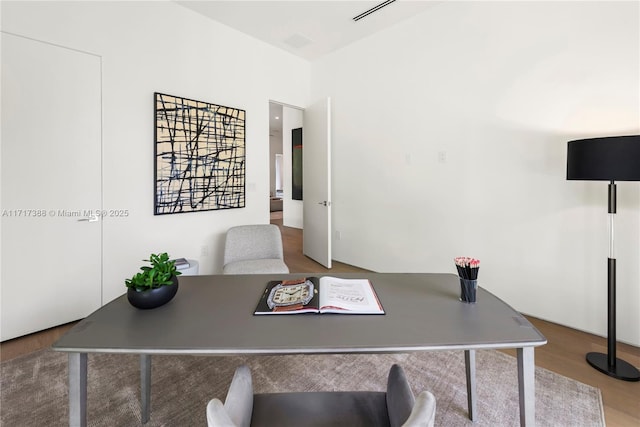home office featuring wood-type flooring