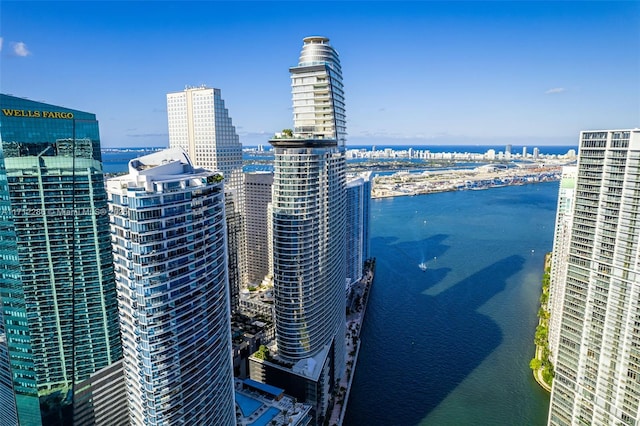 property's view of city featuring a water view