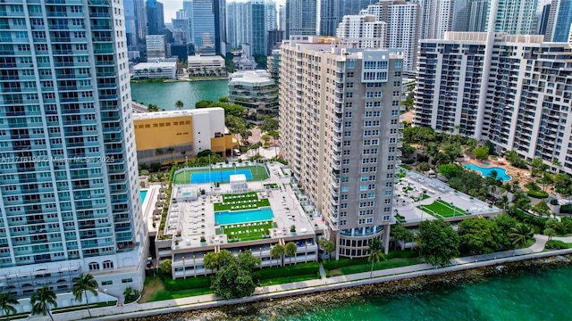 aerial view with a water view