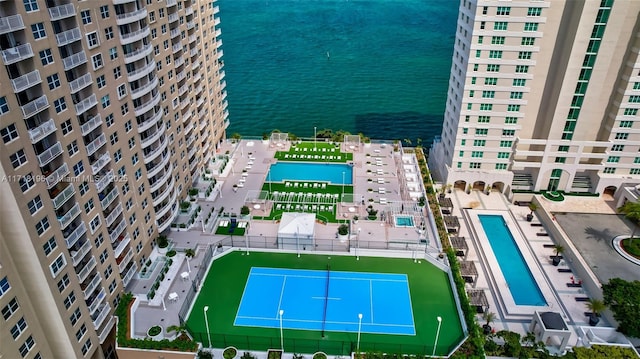 aerial view with a water view