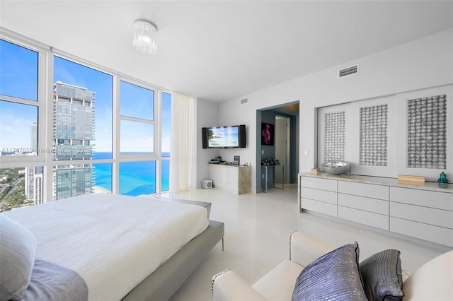 bedroom featuring floor to ceiling windows