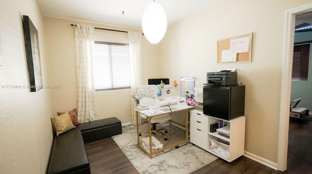 home office featuring hardwood / wood-style floors