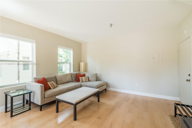 living room with light hardwood / wood-style floors