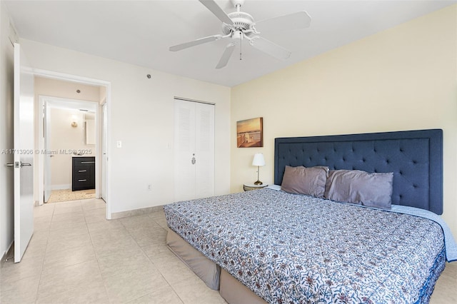 bedroom featuring a closet and ceiling fan