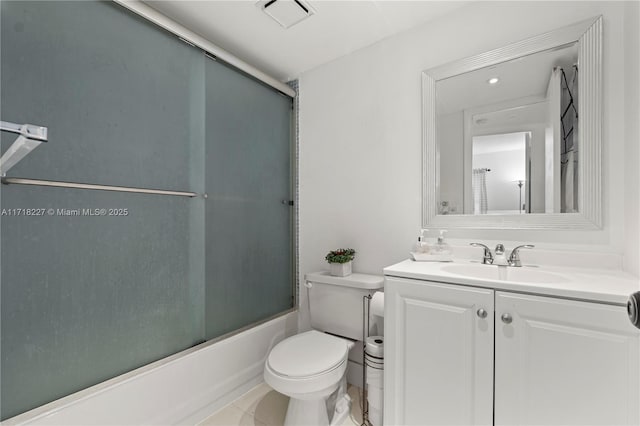 full bathroom with toilet, vanity, and combined bath / shower with glass door