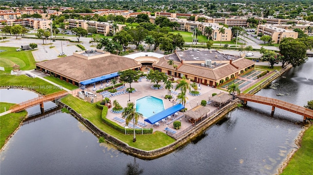 aerial view featuring a water view