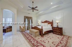 recreation room with tile patterned floors, beam ceiling, billiards, coffered ceiling, and crown molding