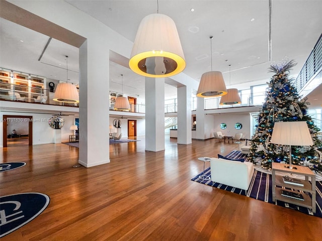 living room with hardwood / wood-style flooring