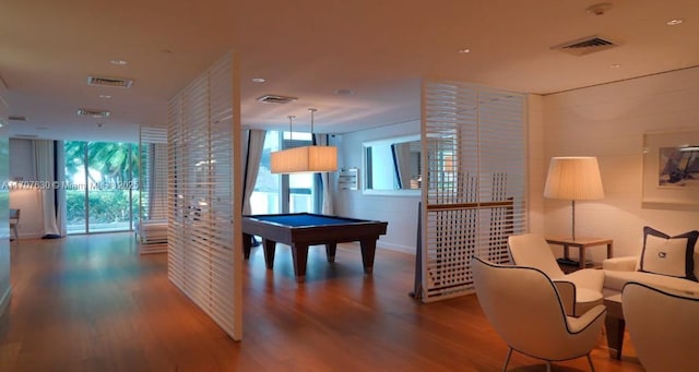 game room featuring hardwood / wood-style flooring and pool table