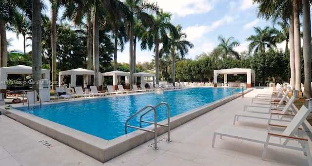 view of swimming pool with a patio