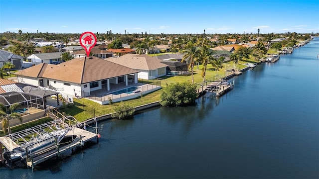 aerial view with a water view