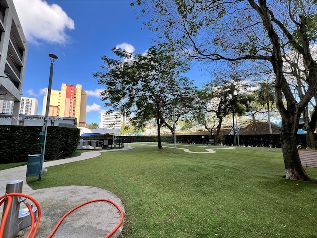 view of property's community with a lawn