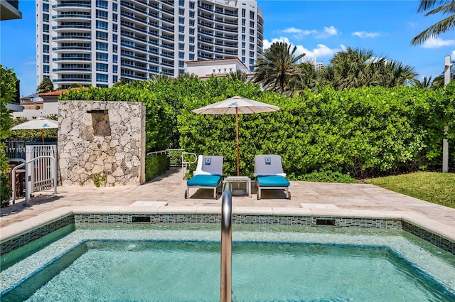 view of pool featuring a jacuzzi