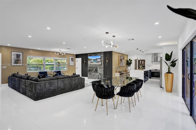 dining space featuring a chandelier