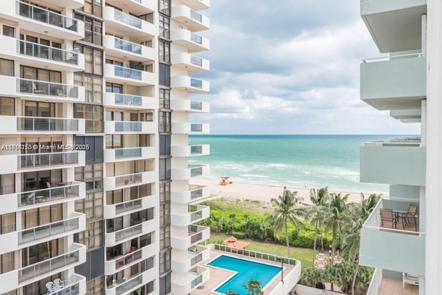 property view of water with a beach view