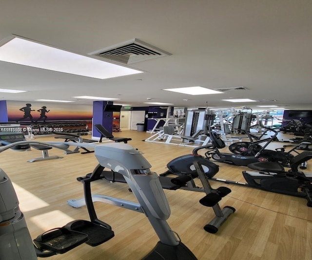 gym featuring light hardwood / wood-style flooring