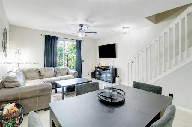 living room with ceiling fan