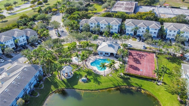 drone / aerial view featuring a water view