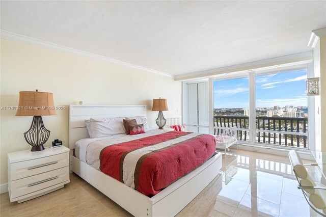 bedroom with crown molding