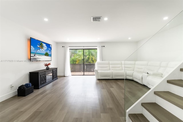 living room with hardwood / wood-style floors