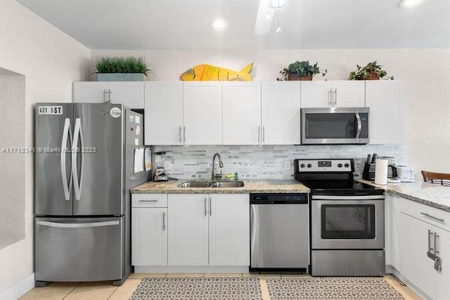 kitchen with sink, white cabinets, and appliances with stainless steel finishes