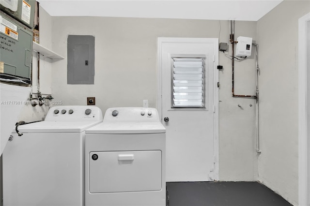 laundry room featuring electric panel and independent washer and dryer