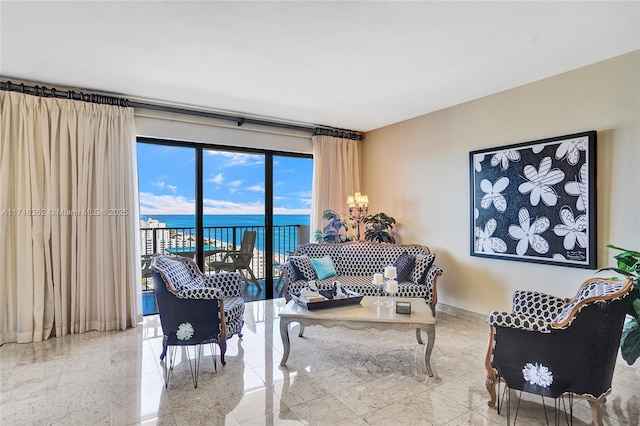 living room with a water view