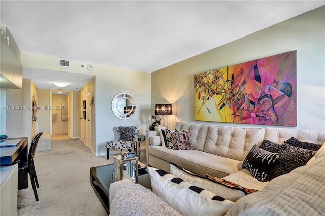 living room with light colored carpet