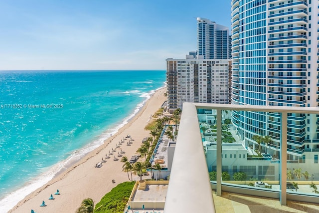 view of water feature featuring a beach view