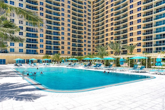 view of pool featuring a patio