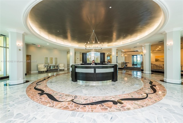 reception area with decorative columns