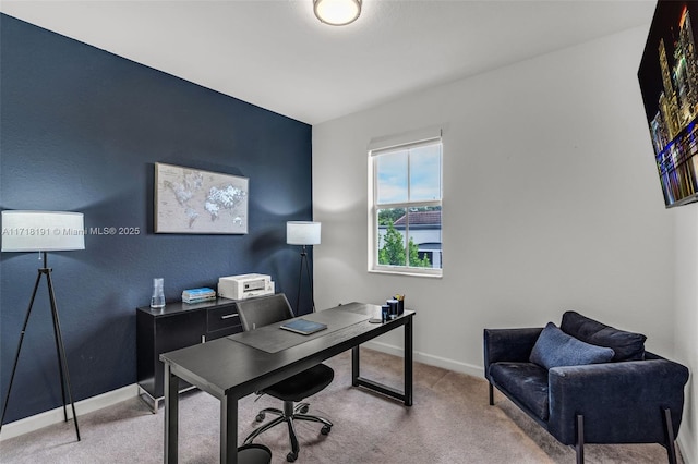 view of carpeted home office