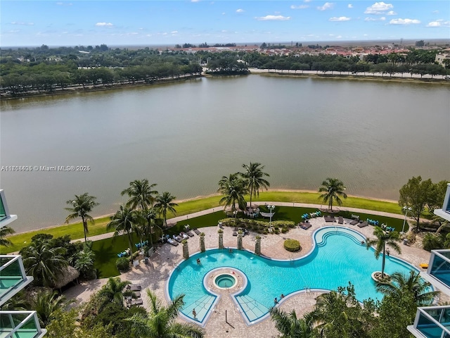 bird's eye view featuring a water view