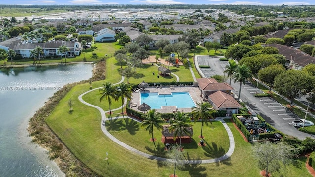 aerial view with a water view