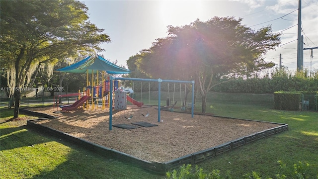 view of play area with a yard