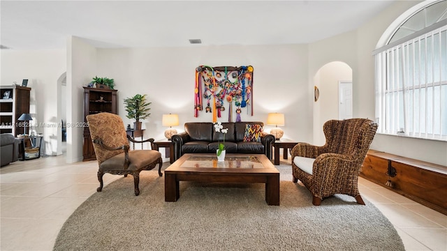 living room featuring light tile patterned floors