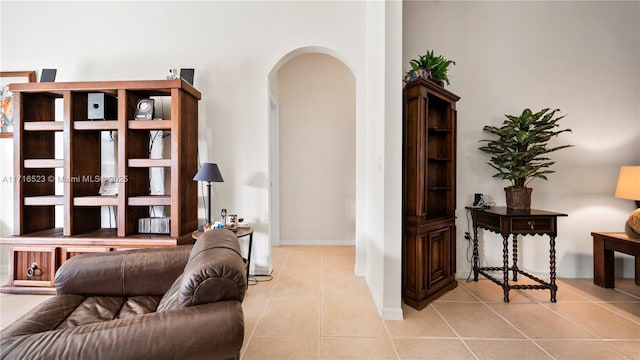 living area with light tile patterned floors