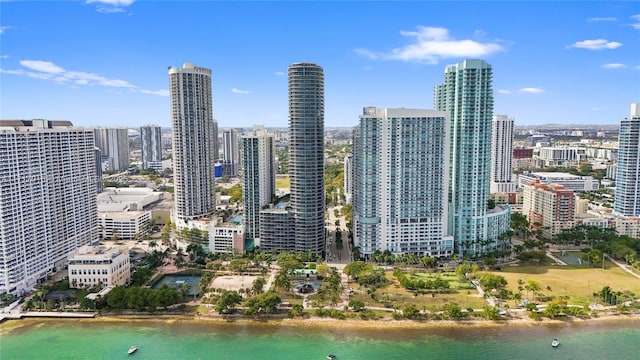 property's view of city featuring a water view