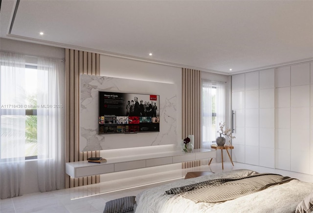 bedroom featuring crown molding