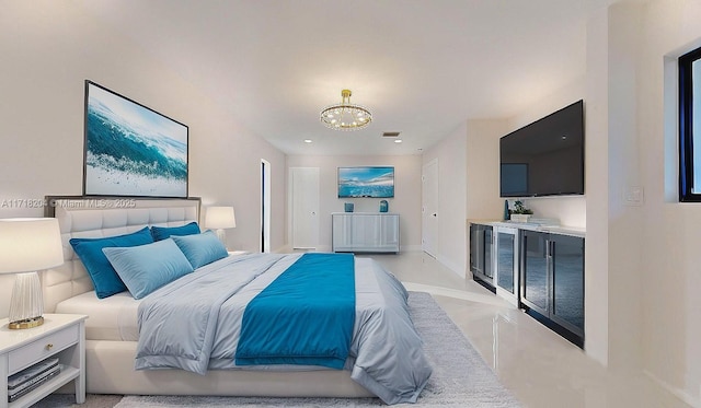 bedroom with an inviting chandelier