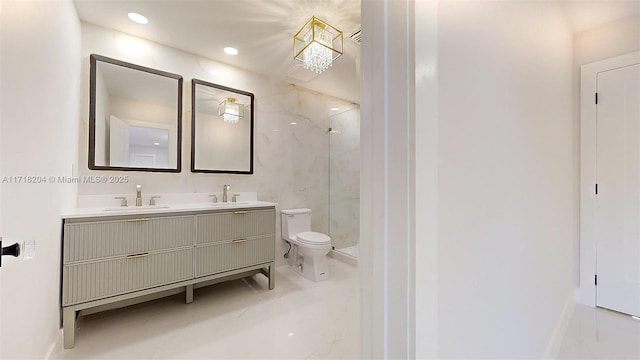 bathroom with vanity, a shower, and toilet