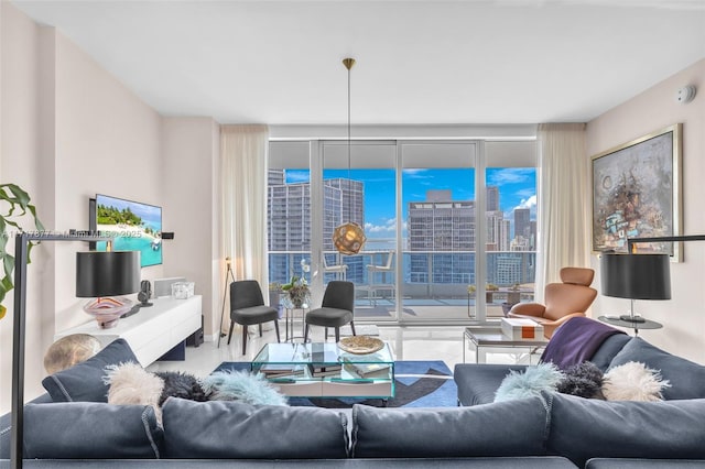 living room with floor to ceiling windows