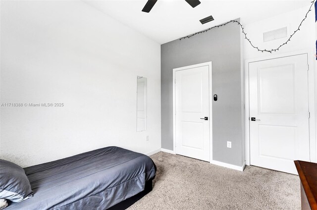 bedroom with carpet flooring and ceiling fan