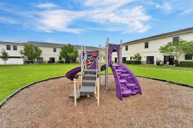 view of jungle gym with a yard